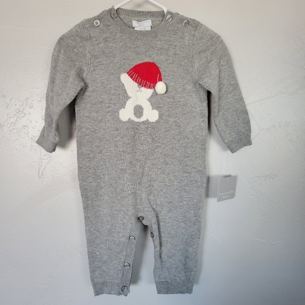 Tahari NWT Baby 3-6 Months Grey Long Sleeve One Piece Outfit Polar Bear Winter